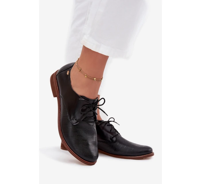 Dámské kožené elegantní šněrovací polobotky model 21707319 Černé - Zazoo