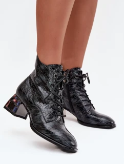 Lakované dámské kotníky z pravé kůže na podpatku s krystaly Artiker 57C0132 šedé