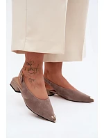 Kožené semišové dámské sandály na nízkém podpatku D&A CR61-3050 Béžové