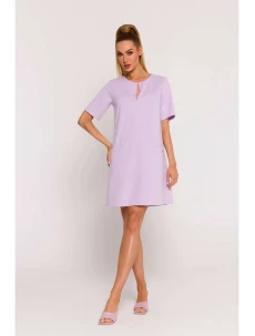 M788 Trapézové šaty s předními kapsami - fialové