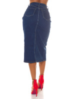 Sexy Dark Denim Highwaist Midi Skirt with Slit