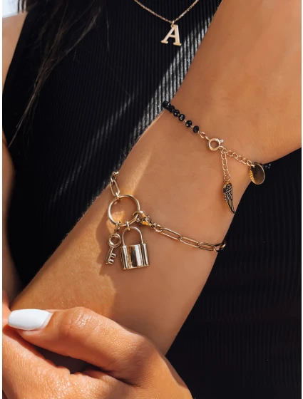 Náramek LOCK KEY ve zlaté barvě FashionStreet LY0099