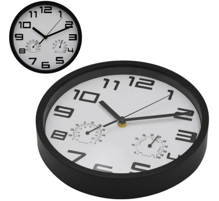NÁSTĚNNÉ HODINY 25CM S TEPLOMĚREM BÍLÉ