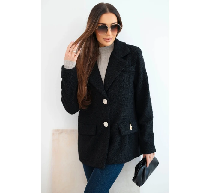 Dámská bunda z měkkého beránka s límcem černá