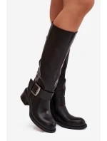 Zateplené dámské kozačky na klocku s přezkou Černé Raphaela Zateplené dámské kozačky na klocku s přezkou Černé Raphaela