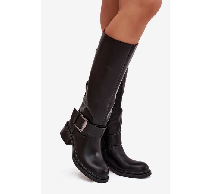 Zateplené dámské kozačky na klocku s přezkou Černé Raphaela Zateplené dámské kozačky na klocku s přezkou Černé Raphaela