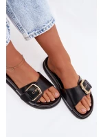 Ženské pantofle s zlatým sponou Černé model 21960827 - Boto