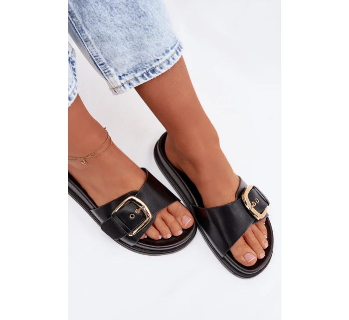 Ženské pantofle s zlatým sponou Černé model 21960827 - Boto