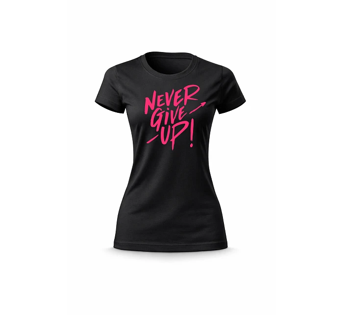 Dámské bavlněné tričko s potiskem - NEVER GIVE UP! - černé Dámské bavlněné tričko s potiskem - NEVER GIVE UP! - černé