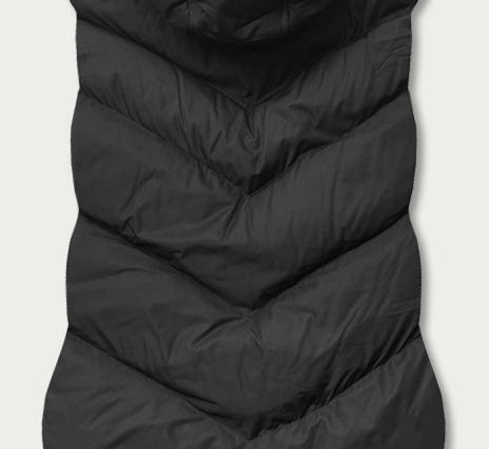 Dlouhá černá dámská vesta s kapucí (5M788-392)