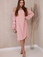 Španělské šaty s ozdobnými rukávy tmavě pudrově růžová