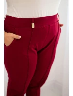 Dámské bavlněné kalhoty Plus Size s elastickým pasem bordové Dámské bavlněné kalhoty Plus Size s elastickým pasem bordové