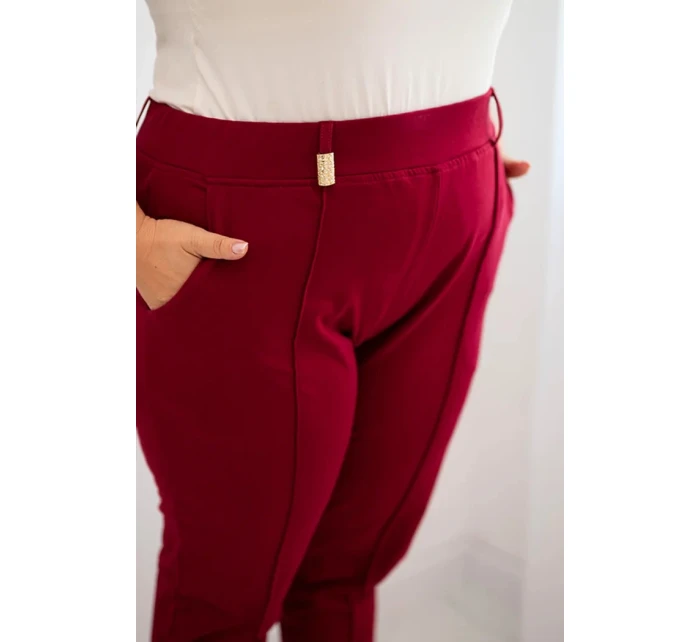 Dámské bavlněné kalhoty Plus Size s elastickým pasem bordové Dámské bavlněné kalhoty Plus Size s elastickým pasem bordové