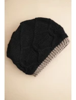 Dámská zimní čepice z vlny s proplétaným vzorem K443 černá + cappuccino