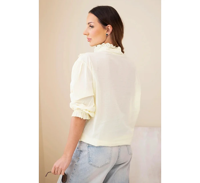 Dámská bavlněná košile s krajkou a zavazováním žlutá