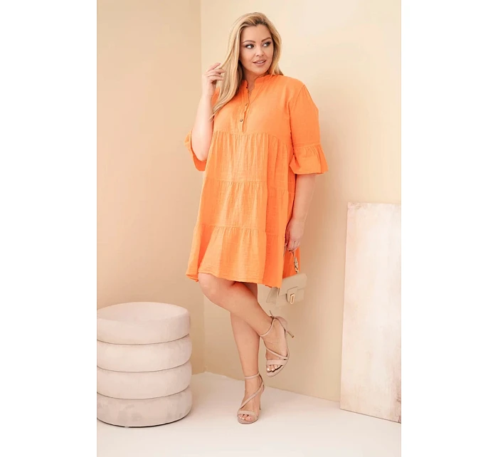 Dámské bavlněné šaty Plus Size s volány oranžová