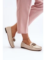 Dámské kožené mokasíny s ozdobou model 21648246 béžové - Laura Messi Dámské kožené mokasíny s ozdobou model 21648246 béžové - Laura Messi