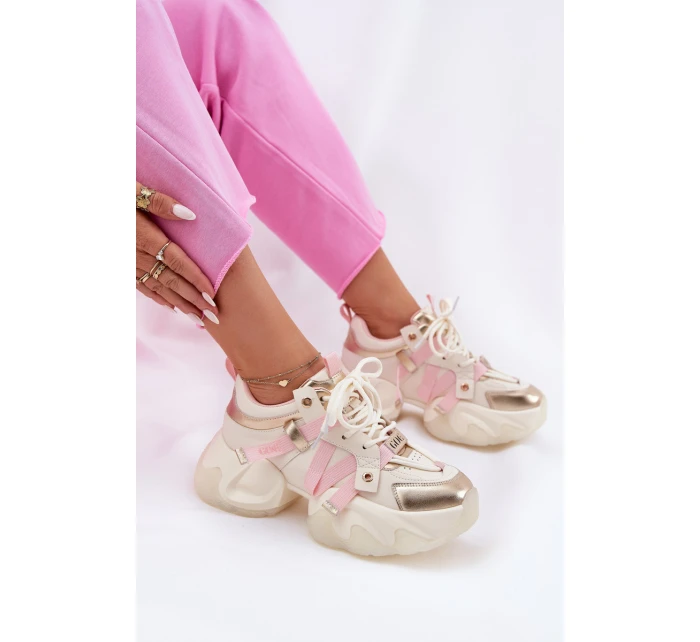 Dámské Kožené Tenisky Na Masivní Podešvi GOE RR2N4031 Béžové Dámské Kožené Tenisky Na Masivní Podešvi GOE RR2N4031 Béžové