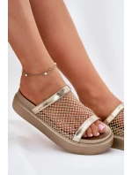Zdobené dámské sandály na platformě se síťkou S.Barski MY51-016 zlaté Zdobené dámské sandály na platformě se síťkou S.Barski MY51-016 zlaté