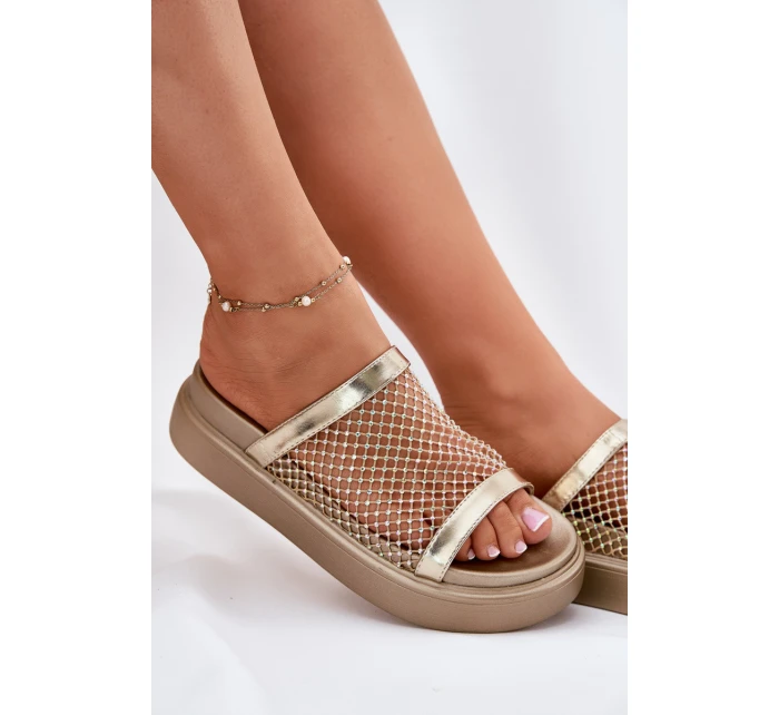 Zdobené dámské sandály na platformě se síťkou S.Barski MY51-016 zlaté Zdobené dámské sandály na platformě se síťkou S.Barski MY51-016 zlaté