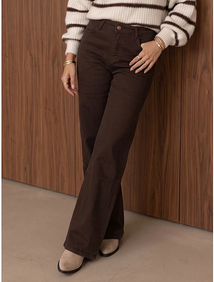 Dámské baggy džíny s vysokým pasem, hnědé, FashionStreet UY3197 Dámské baggy džíny s vysokým pasem, hnědé, FashionStreet UY3197