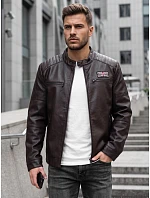 Pánská zateplená bunda z ekokůže s kapucí, hnědá, FashionStreet TX5146 Pánská zateplená bunda z ekokůže s kapucí, hnědá, FashionStreet TX5146