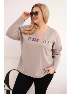 Dámská mikina Plus Size s nápisem a výstřihem do V fango