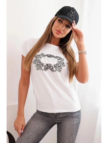 Dámská bavlněná halenka s ozdobným potiskem model 22014295 bílá - K-Fashion