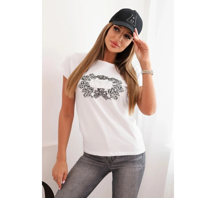 Dámská bavlněná halenka s ozdobným potiskem model 22014295 bílá - K-Fashion