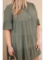 Dámské bavlněné šaty plus size s volánky khaki