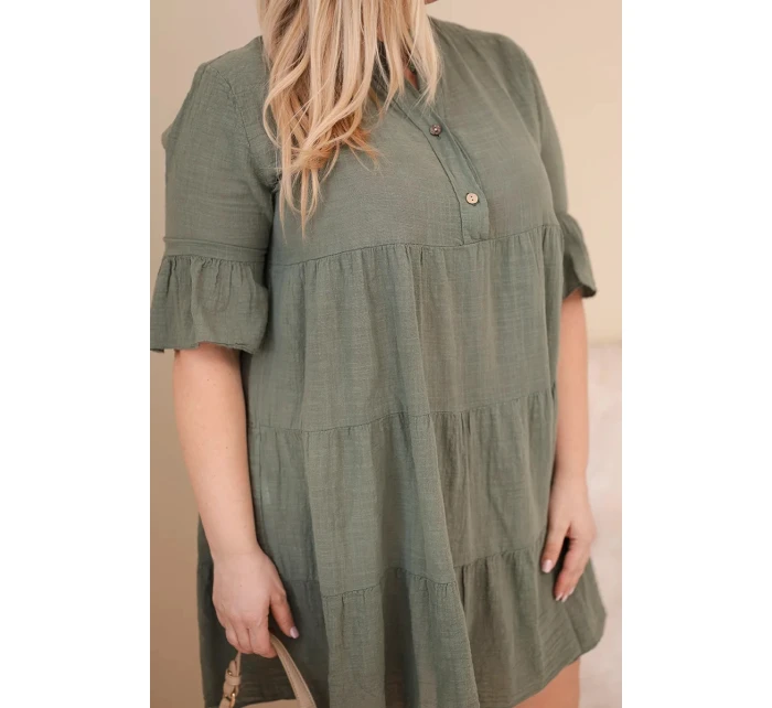 Dámské bavlněné šaty plus size s volánky khaki