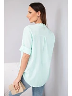 Dámská bavlněná košilová halenka s krátkým rukávem a model 22048813 mátová - K-Fashion