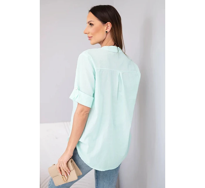 Dámská bavlněná košilová halenka s krátkým rukávem a model 22048813 mátová - K-Fashion