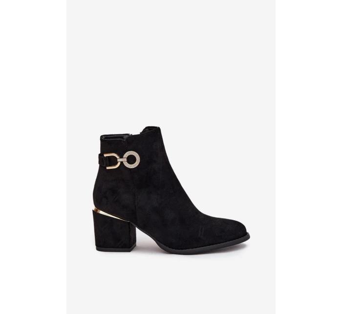 Zateplené dámské kotníkové boty se zlatými detaily na podpatku černé Dorisse