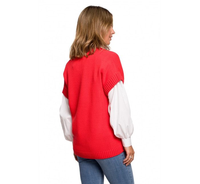 model 18003647 Pletená vesta s výstřihem do V červená - BeWear