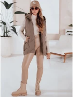 Dámská prošívaná vesta s kapucí v tmavě béžové barvě Dstreet model 21991396 - FashionStreet