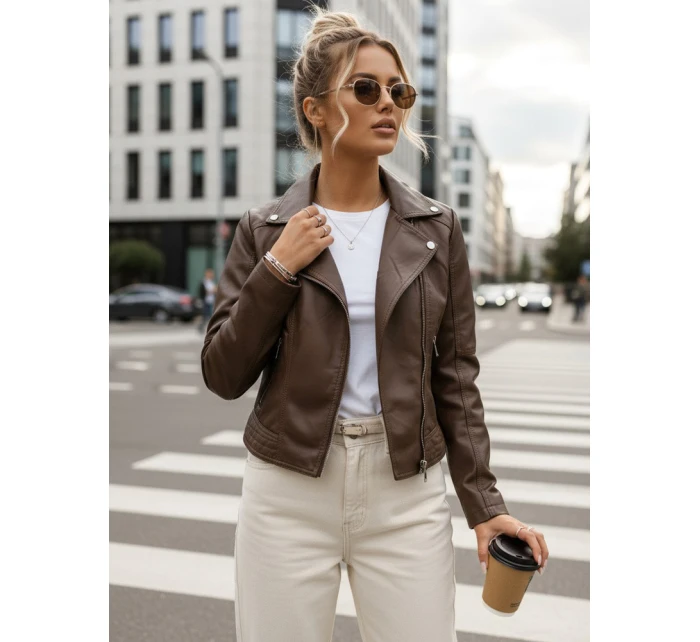 Dámská hnědá kožená bunda ramones FashionStreet TY5541 Dámská hnědá kožená bunda ramones FashionStreet TY5541