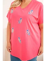 Dámská bavlněná halenka Plus Size s model 22185751 růžová - K-Fashion