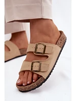 Semišové pantofle na korkové podrážce s přezkami béžové Tavira