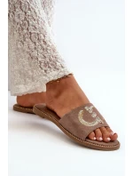 Dámské ploché pantofle s flitry S.Barski Hnědá Dámské ploché pantofle s flitry S.Barski Hnědá