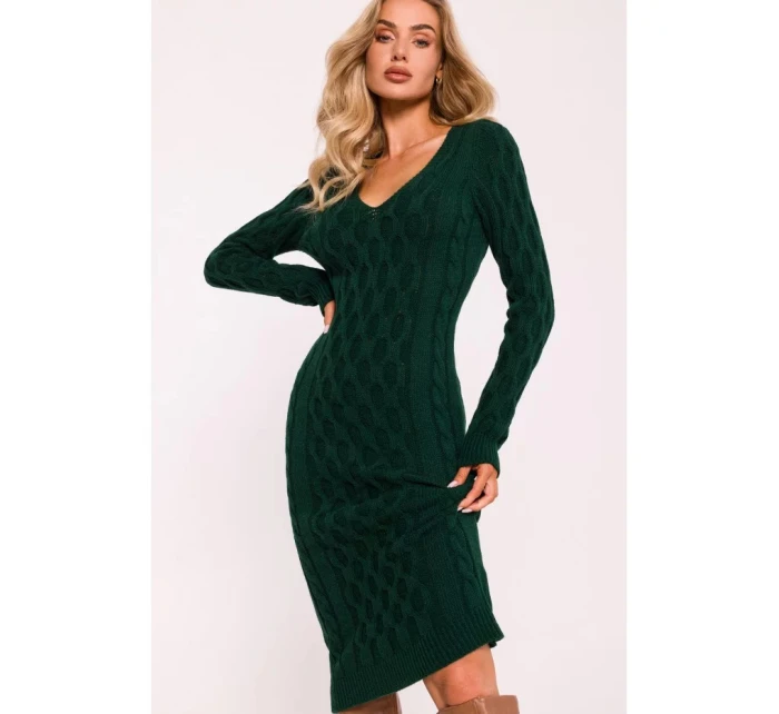 Svetrové šaty s V výstřihem M824 zelené - Moe