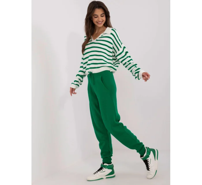 Zeleno/ecru úpletový dámský pruhovaný komplet (0610)