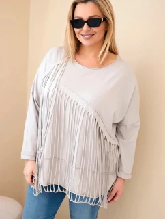 Dámská bavlněná blůza Plus Size s třásněmi béžová