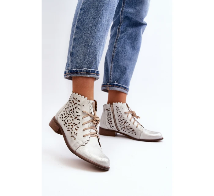 Zazoo 2871 Dámské Botky Šněrovací Stříbrné