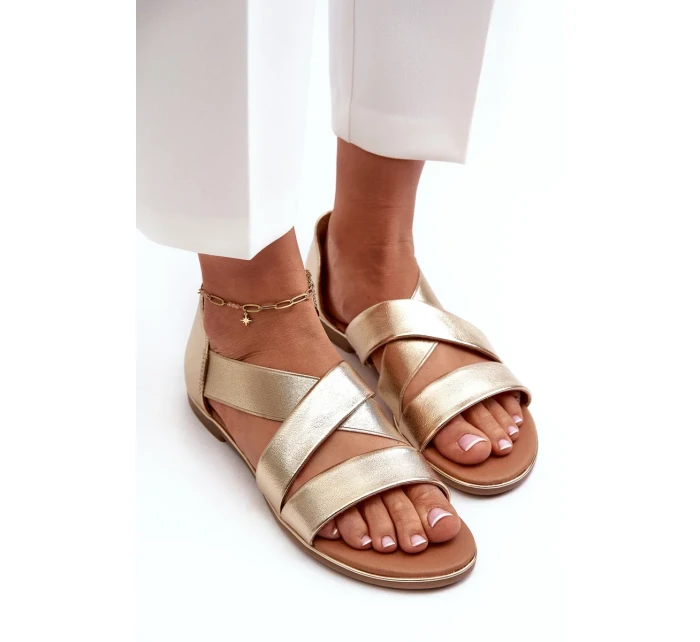 Kožené sandály se stahovací šňůrkou, zlatá Puglia Kožené sandály se stahovací šňůrkou, zlatá Puglia