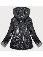 Lesklá černá prošívaná dámská bunda (B9573)