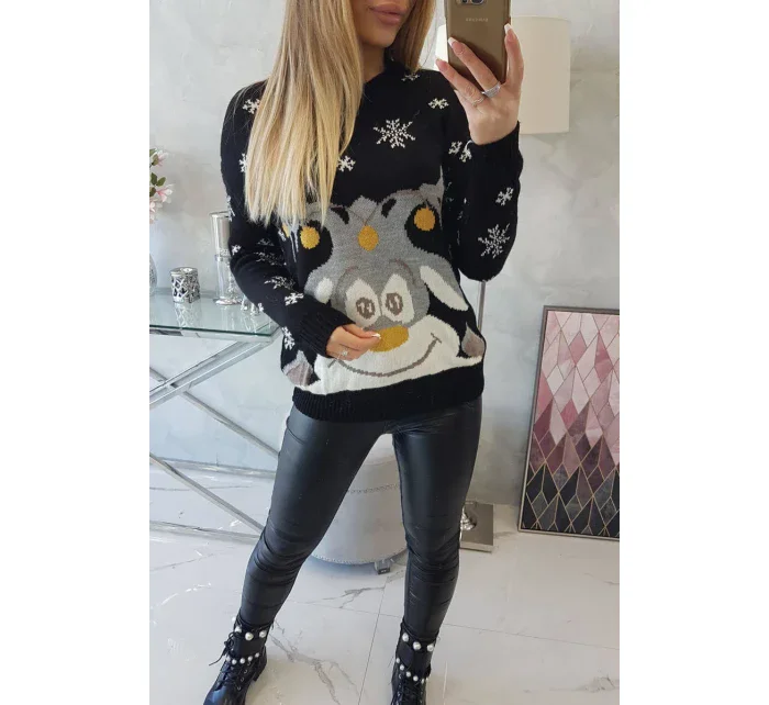 Vánoční svetr se sobem černý