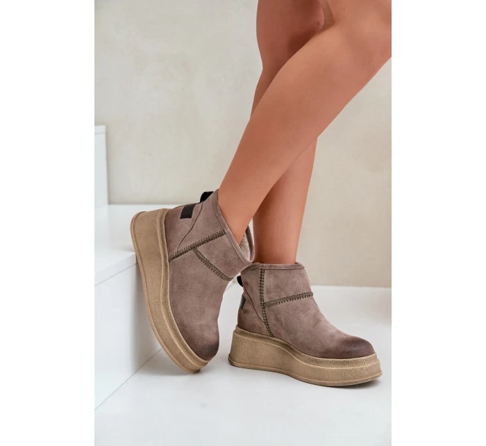 Kožené Semišové Sněhule Na Platformě A Klínu Hnědé Maciejka 06769-02 Tmavě hnědé Kožené Semišové Sněhule Na Platformě A Klínu Hnědé Maciejka 06769-02 Tmavě hnědé