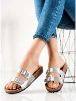 Luxusní dámské šedo-stříbrné  nazouváky bez podpatku