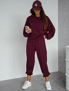 Dámská tepláková souprava s kapucí v barvě másla, bordová, FashionStreet AY1211